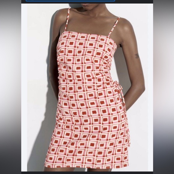 NWT Zara Printed Liken Blend Cutout Dress - Picture 1 of 6